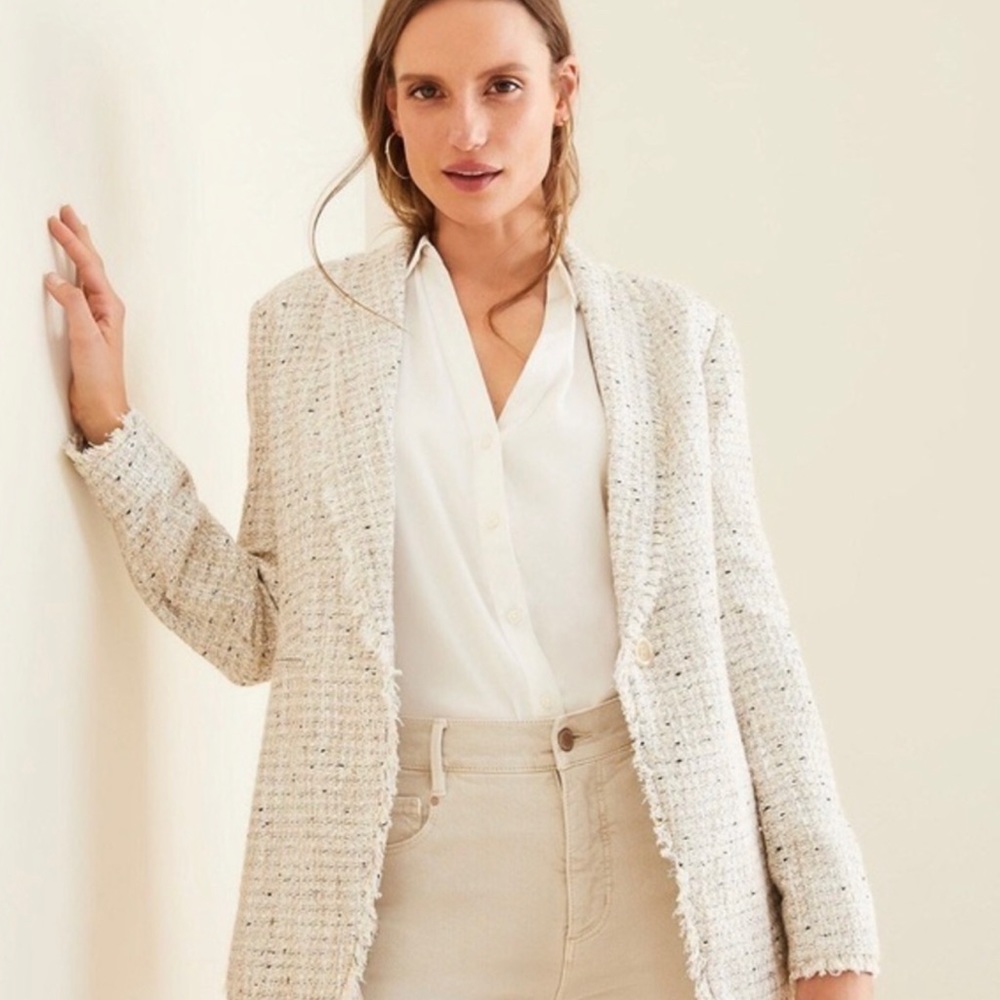 Ann Taylor Tweed Fringe Jacket